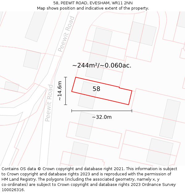 58, PEEWIT ROAD, EVESHAM, WR11 2NN: Plot and title map