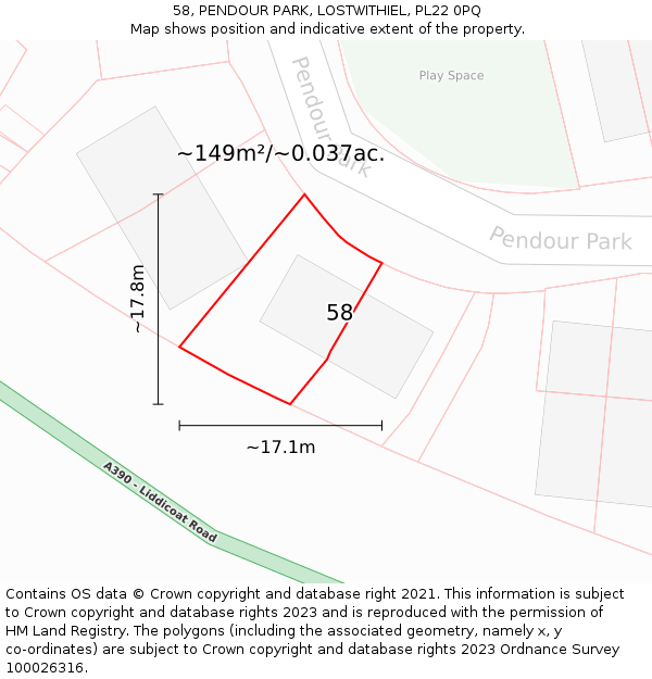 58, PENDOUR PARK, LOSTWITHIEL, PL22 0PQ: Plot and title map