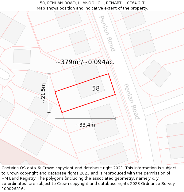 58, PENLAN ROAD, LLANDOUGH, PENARTH, CF64 2LT: Plot and title map