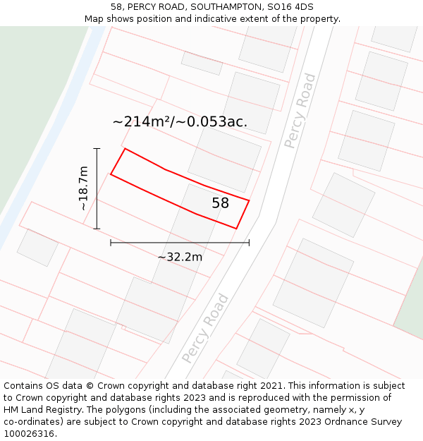 58, PERCY ROAD, SOUTHAMPTON, SO16 4DS: Plot and title map