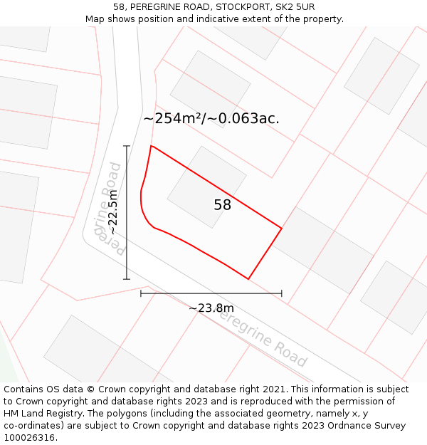 58, PEREGRINE ROAD, STOCKPORT, SK2 5UR: Plot and title map