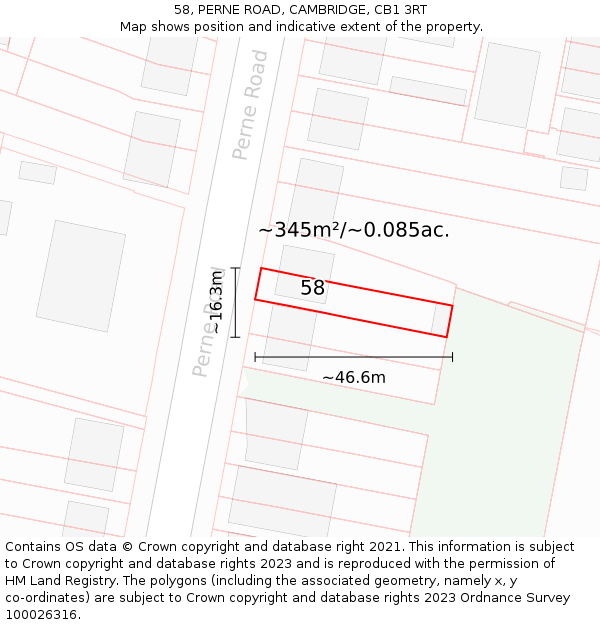 58, PERNE ROAD, CAMBRIDGE, CB1 3RT: Plot and title map