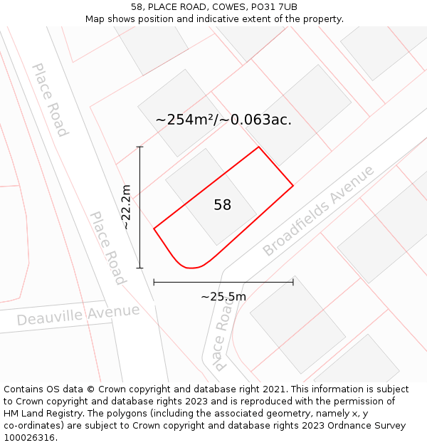 58, PLACE ROAD, COWES, PO31 7UB: Plot and title map