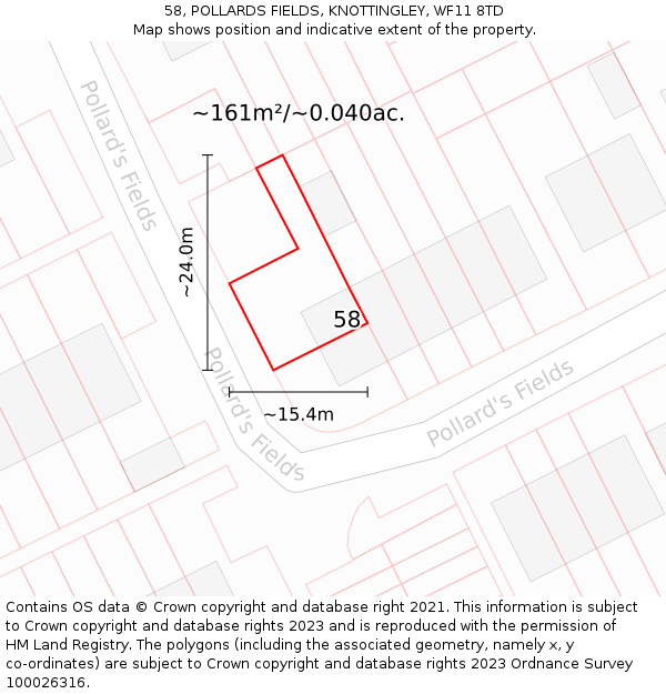 58, POLLARDS FIELDS, KNOTTINGLEY, WF11 8TD: Plot and title map