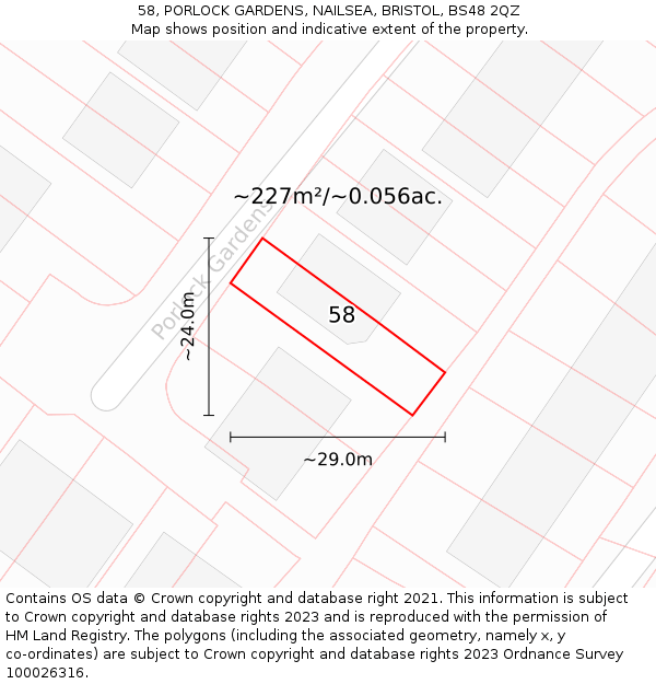 58, PORLOCK GARDENS, NAILSEA, BRISTOL, BS48 2QZ: Plot and title map