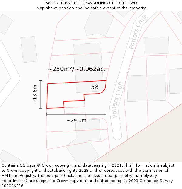 58, POTTERS CROFT, SWADLINCOTE, DE11 0WD: Plot and title map