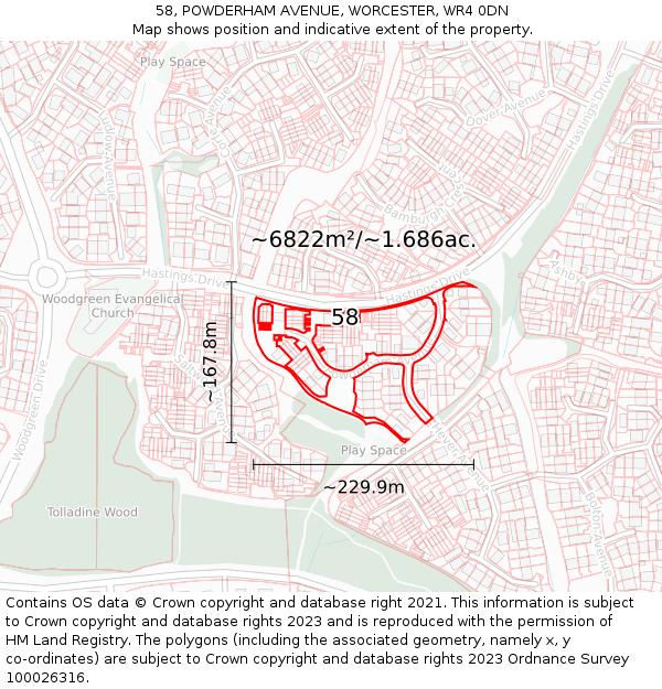 58, POWDERHAM AVENUE, WORCESTER, WR4 0DN: Plot and title map