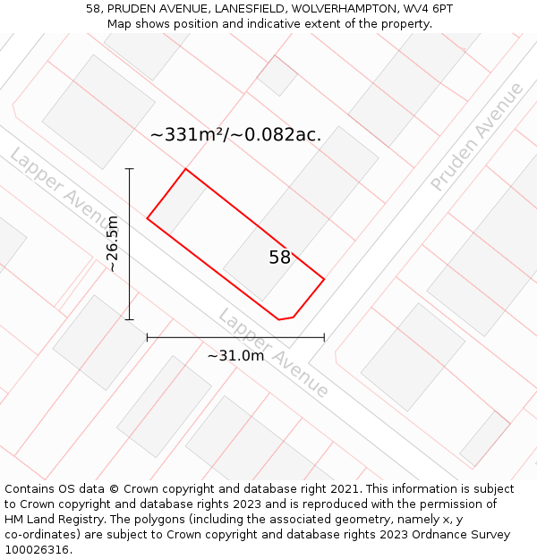 58, PRUDEN AVENUE, LANESFIELD, WOLVERHAMPTON, WV4 6PT: Plot and title map