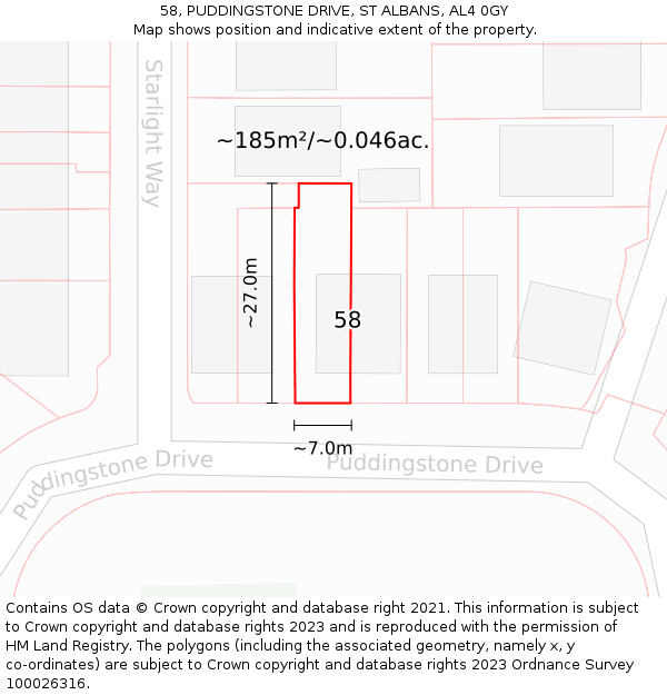 58, PUDDINGSTONE DRIVE, ST ALBANS, AL4 0GY: Plot and title map