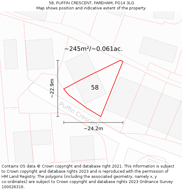 58, PUFFIN CRESCENT, FAREHAM, PO14 3LG: Plot and title map