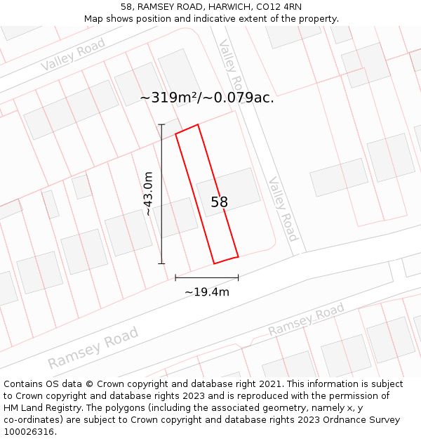 58, RAMSEY ROAD, HARWICH, CO12 4RN: Plot and title map