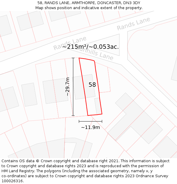 58, RANDS LANE, ARMTHORPE, DONCASTER, DN3 3DY: Plot and title map