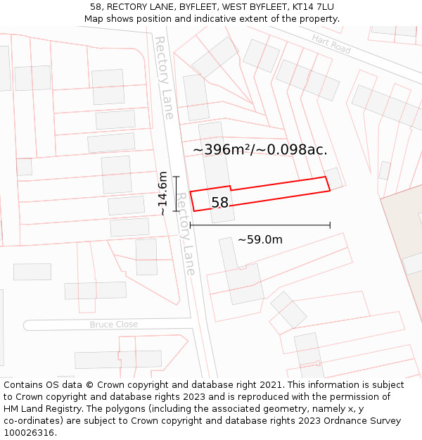 58, RECTORY LANE, BYFLEET, WEST BYFLEET, KT14 7LU: Plot and title map