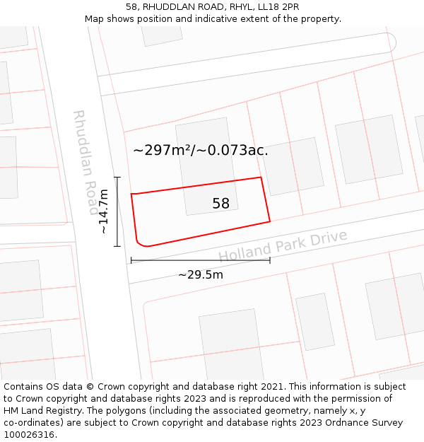 58, RHUDDLAN ROAD, RHYL, LL18 2PR: Plot and title map