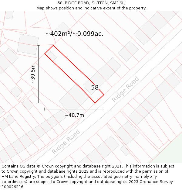 58, RIDGE ROAD, SUTTON, SM3 9LJ: Plot and title map