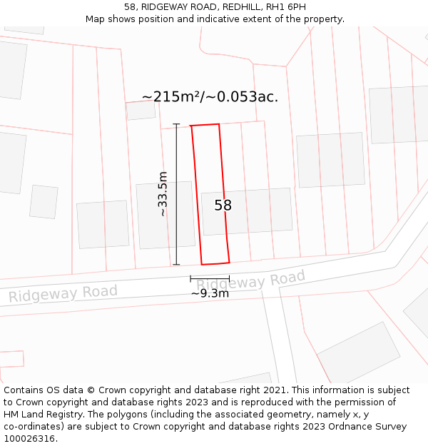 58, RIDGEWAY ROAD, REDHILL, RH1 6PH: Plot and title map