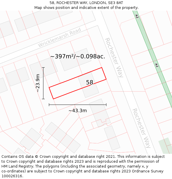 58, ROCHESTER WAY, LONDON, SE3 8AT: Plot and title map