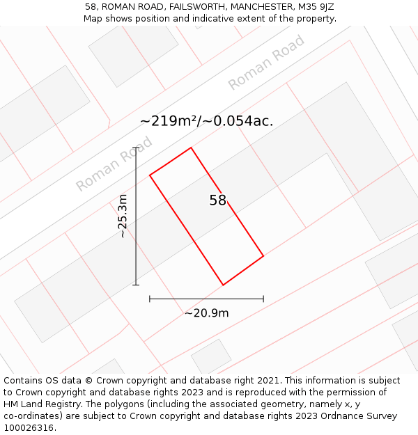 58, ROMAN ROAD, FAILSWORTH, MANCHESTER, M35 9JZ: Plot and title map