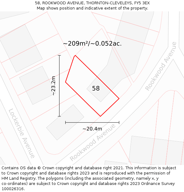 58, ROOKWOOD AVENUE, THORNTON-CLEVELEYS, FY5 3EX: Plot and title map