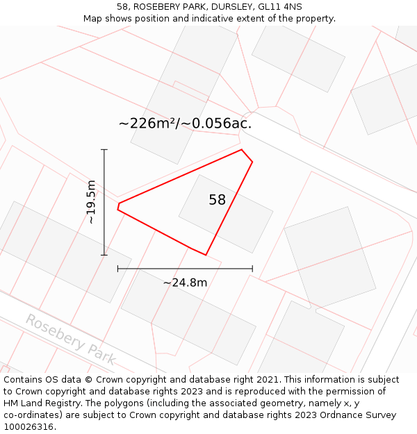 58, ROSEBERY PARK, DURSLEY, GL11 4NS: Plot and title map