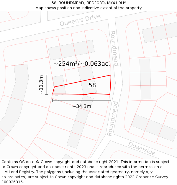 58, ROUNDMEAD, BEDFORD, MK41 9HY: Plot and title map