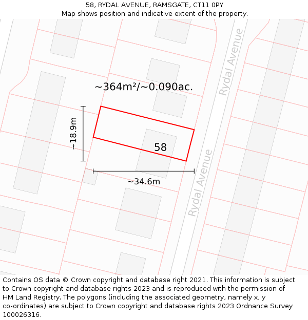 58, RYDAL AVENUE, RAMSGATE, CT11 0PY: Plot and title map