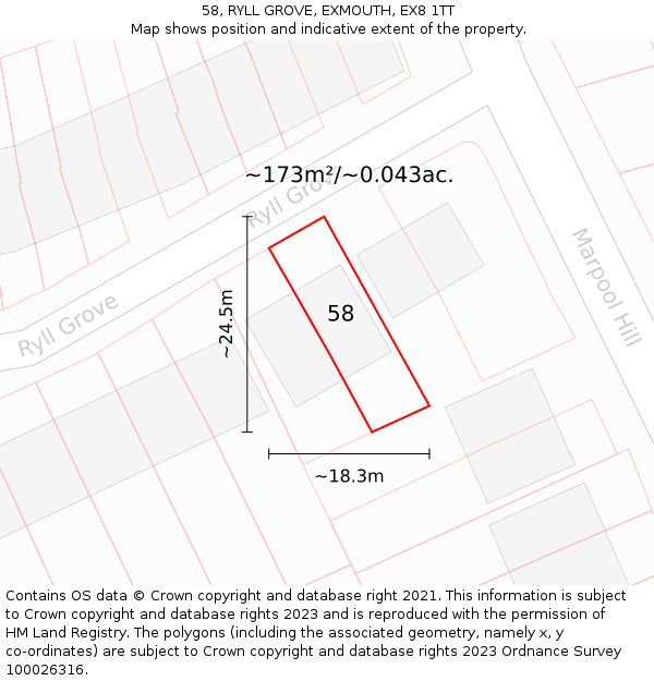 58, RYLL GROVE, EXMOUTH, EX8 1TT: Plot and title map