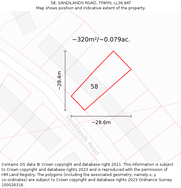 58, SANDILANDS ROAD, TYWYN, LL36 9AT: Plot and title map