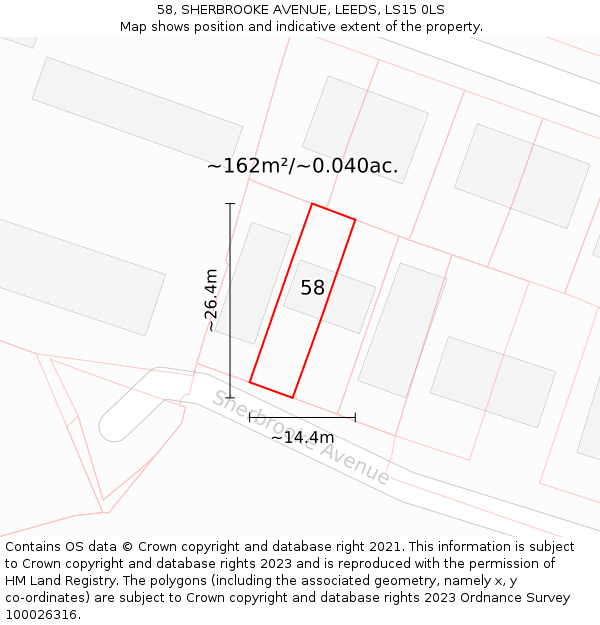 58, SHERBROOKE AVENUE, LEEDS, LS15 0LS: Plot and title map