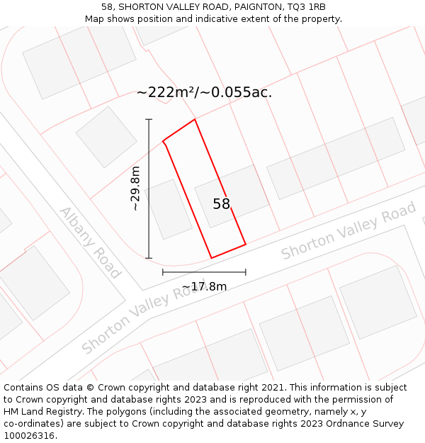 58, SHORTON VALLEY ROAD, PAIGNTON, TQ3 1RB: Plot and title map