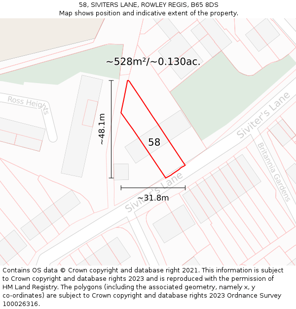 58, SIVITERS LANE, ROWLEY REGIS, B65 8DS: Plot and title map