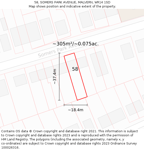 58, SOMERS PARK AVENUE, MALVERN, WR14 1SD: Plot and title map