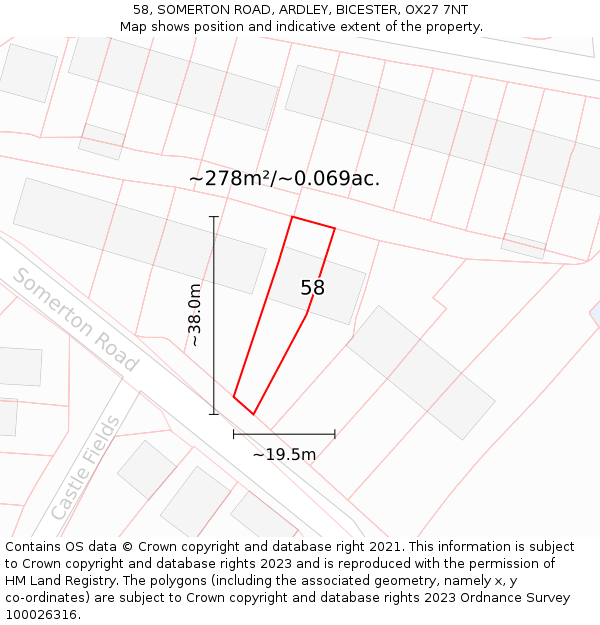 58, SOMERTON ROAD, ARDLEY, BICESTER, OX27 7NT: Plot and title map