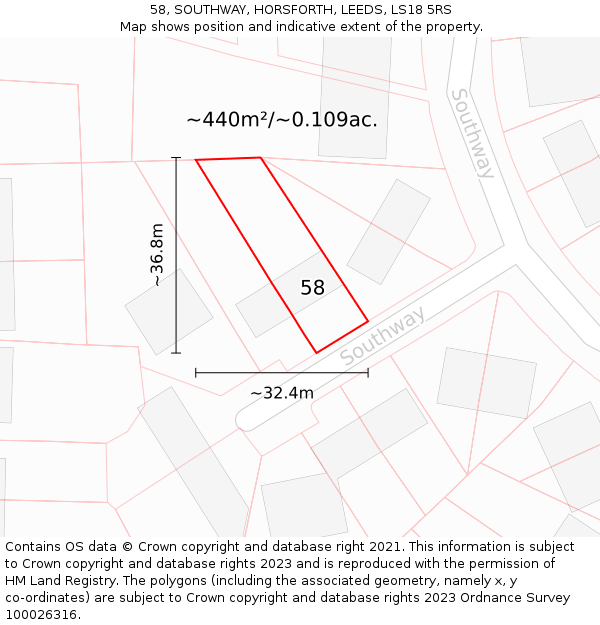 58, SOUTHWAY, HORSFORTH, LEEDS, LS18 5RS: Plot and title map