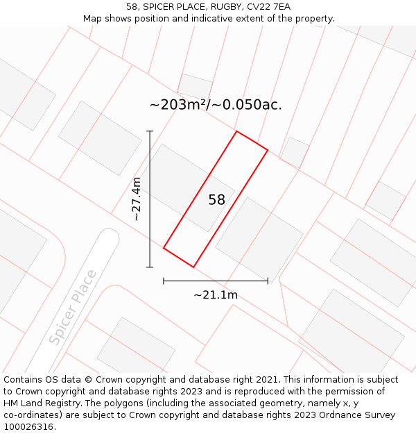 58, SPICER PLACE, RUGBY, CV22 7EA: Plot and title map