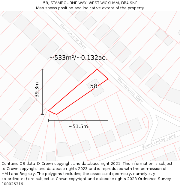 58, STAMBOURNE WAY, WEST WICKHAM, BR4 9NF: Plot and title map