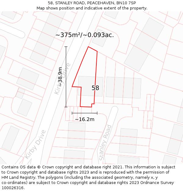 58, STANLEY ROAD, PEACEHAVEN, BN10 7SP: Plot and title map