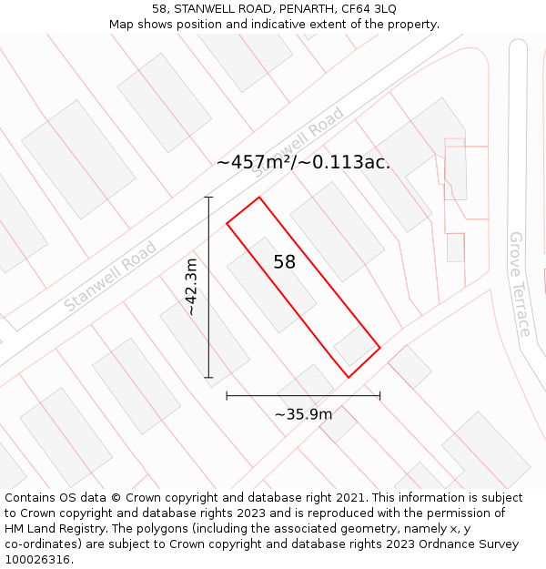 58, STANWELL ROAD, PENARTH, CF64 3LQ: Plot and title map
