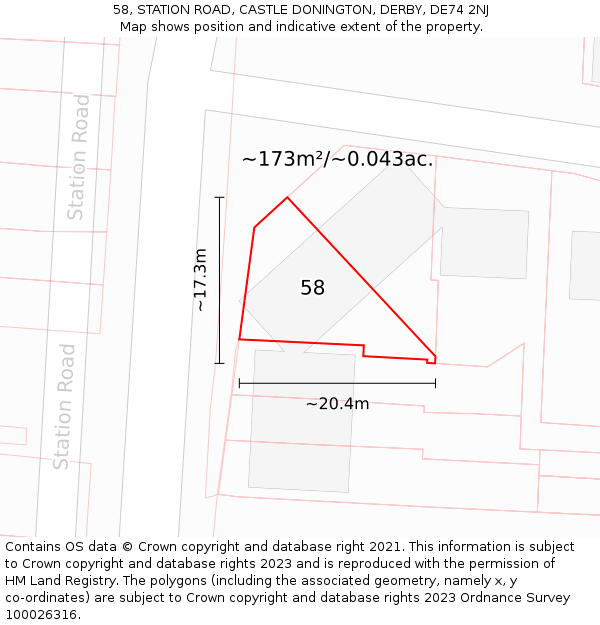 58, STATION ROAD, CASTLE DONINGTON, DERBY, DE74 2NJ: Plot and title map