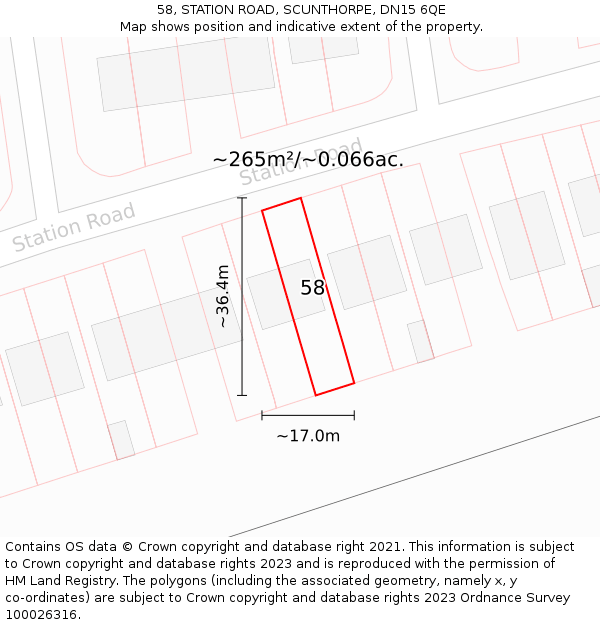 58, STATION ROAD, SCUNTHORPE, DN15 6QE: Plot and title map