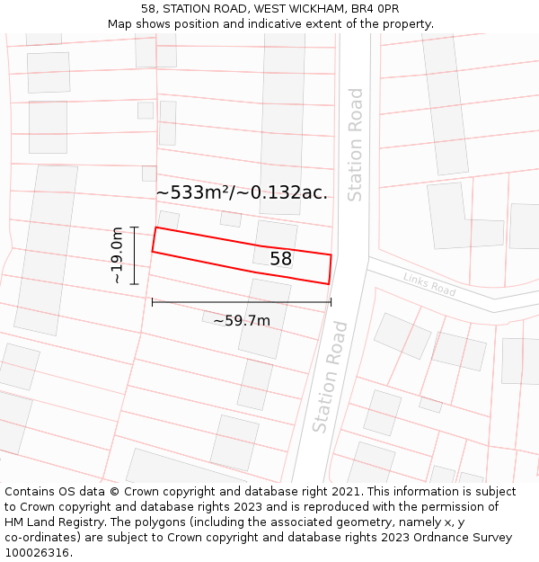 58, STATION ROAD, WEST WICKHAM, BR4 0PR: Plot and title map