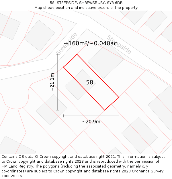 58, STEEPSIDE, SHREWSBURY, SY3 6DR: Plot and title map