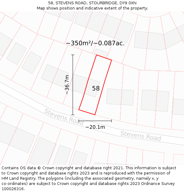 58, STEVENS ROAD, STOURBRIDGE, DY9 0XN: Plot and title map