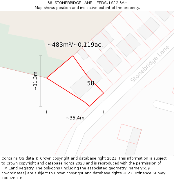 58, STONEBRIDGE LANE, LEEDS, LS12 5AH: Plot and title map