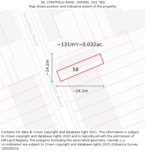 58, STRATFIELD ROAD, OXFORD, OX2 7BQ: Plot and title map