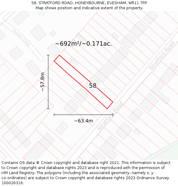 58, STRATFORD ROAD, HONEYBOURNE, EVESHAM, WR11 7PP: Plot and title map