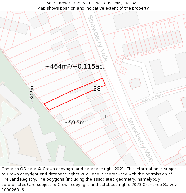 58, STRAWBERRY VALE, TWICKENHAM, TW1 4SE: Plot and title map