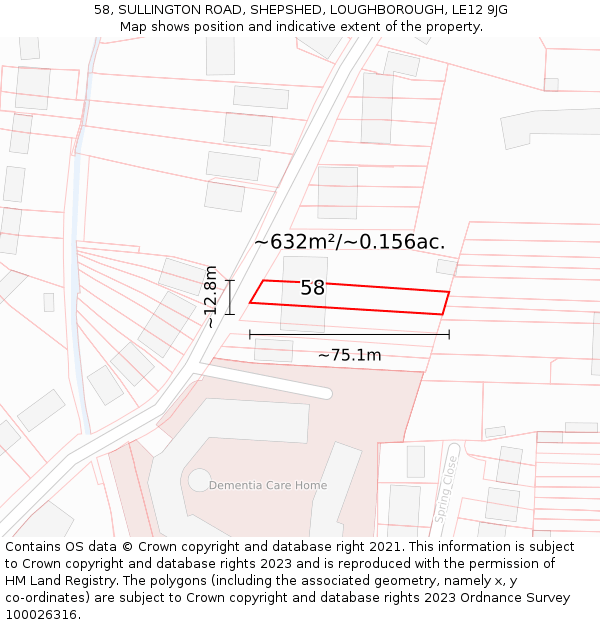 58, SULLINGTON ROAD, SHEPSHED, LOUGHBOROUGH, LE12 9JG: Plot and title map