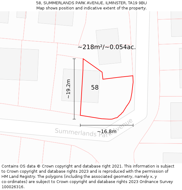 58, SUMMERLANDS PARK AVENUE, ILMINSTER, TA19 9BU: Plot and title map