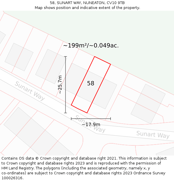 58, SUNART WAY, NUNEATON, CV10 9TB: Plot and title map